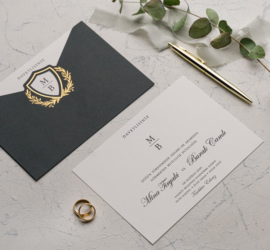 Faire part élégant vert et doré