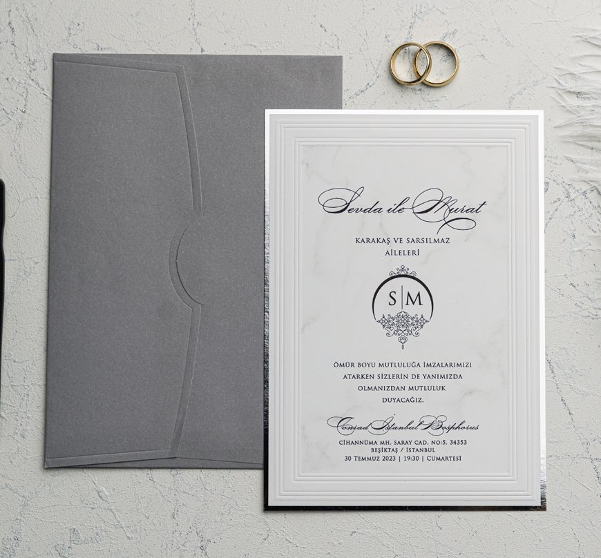 Faire part simple marbré contour argenté