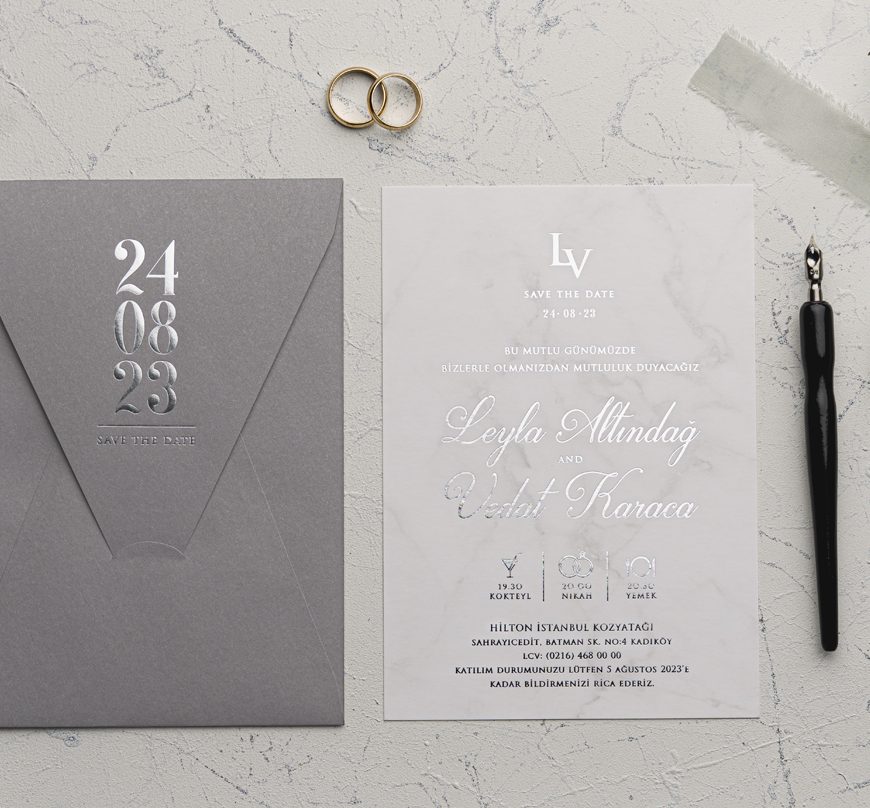 Faire part gris et blanc marbré