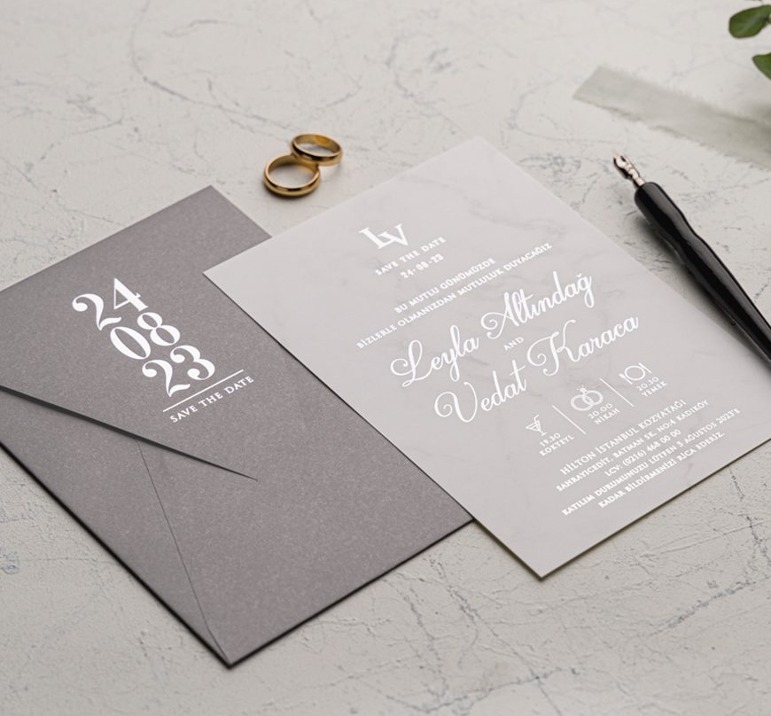 Faire part gris et blanc marbré