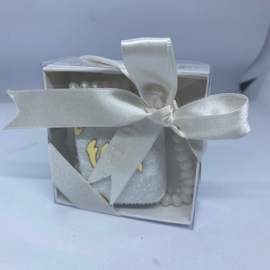 Mini coran avec chapelet blanc