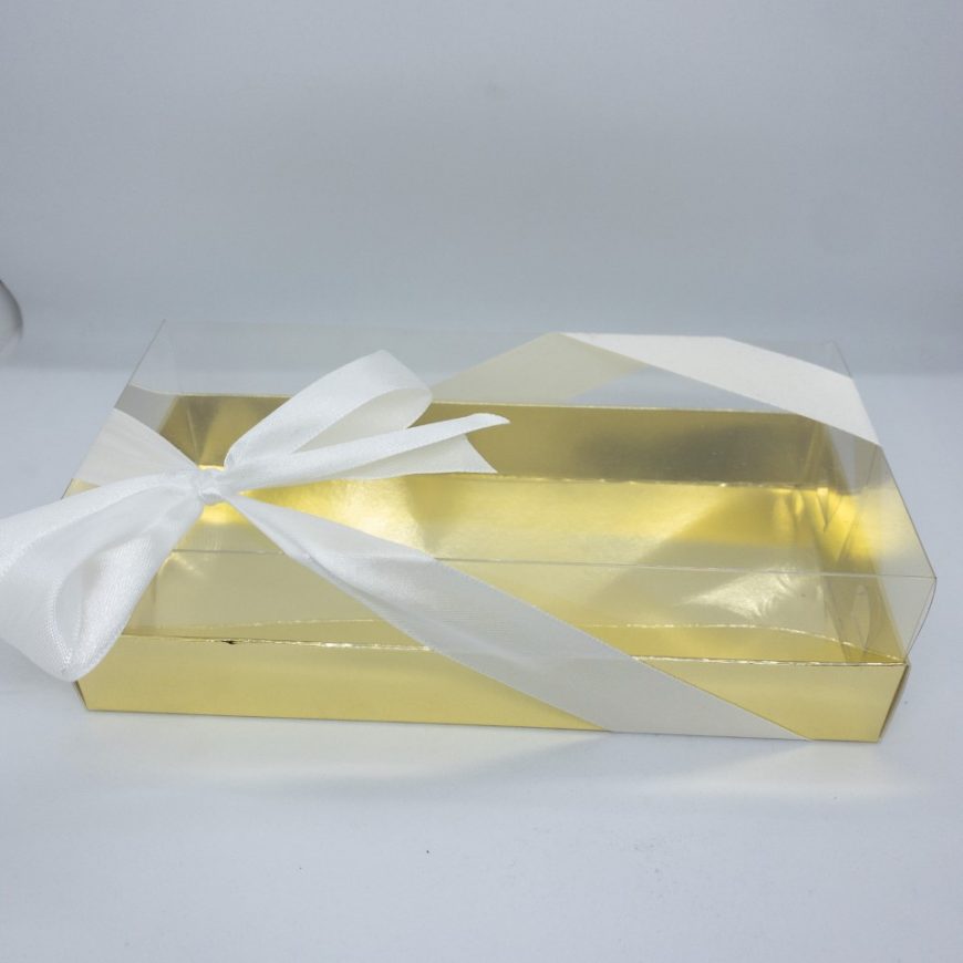 50 Boites à gâteaux dorée rectangulaire couvercle transparent