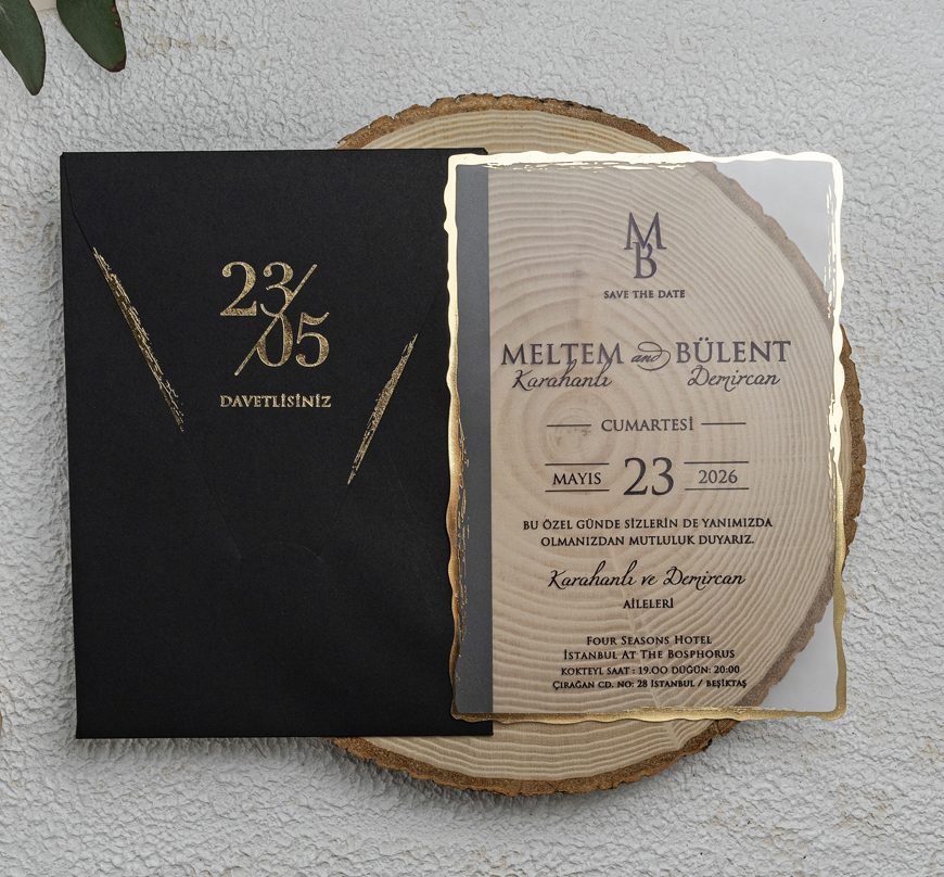 Faire part plexiglas noir doré