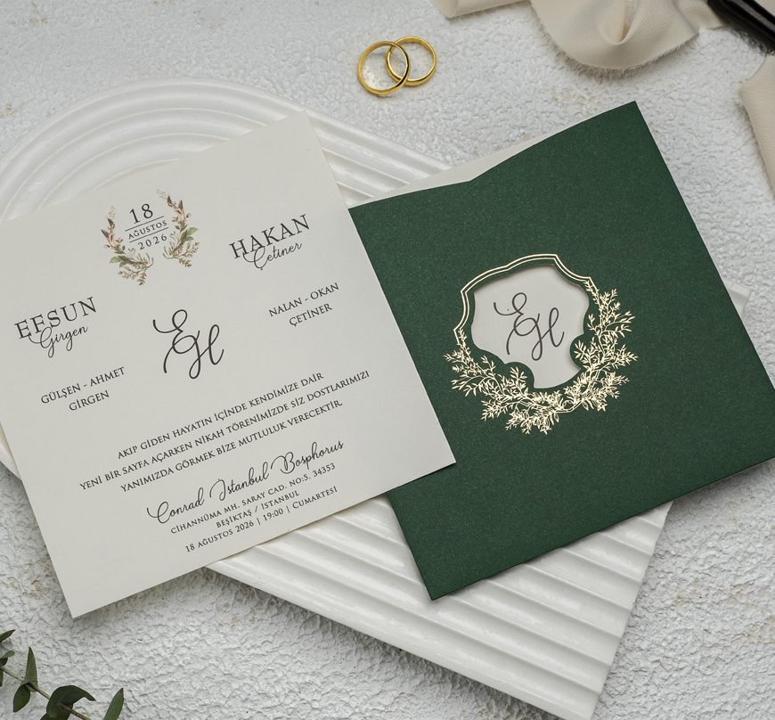 faire part mariage vert dorée