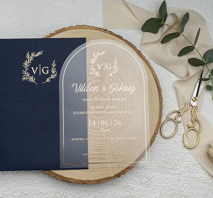 Faire part plexiglas Bleu nuit doré