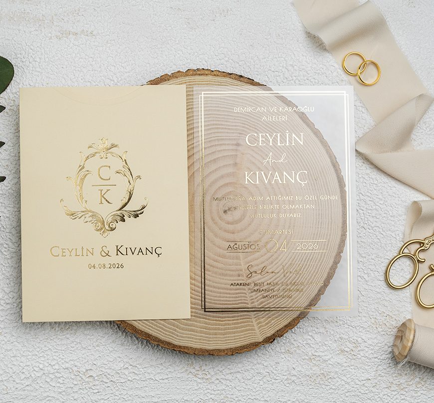 faire-part mariage plexiglas fleurie beige élégance