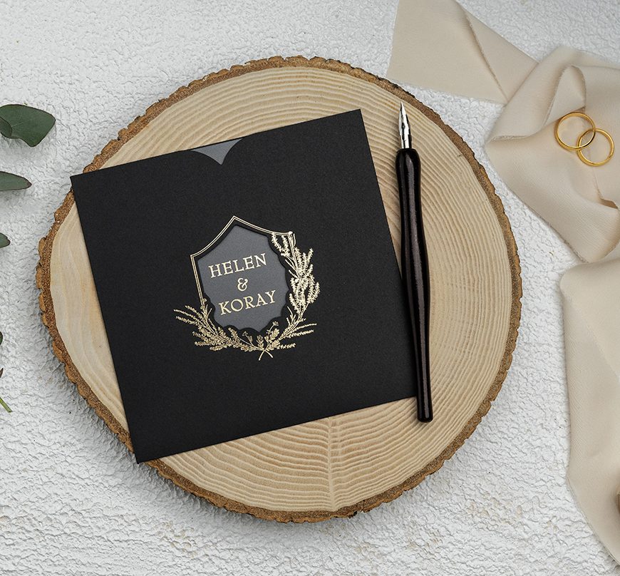 faire-part mariage plexiglas dorée noire