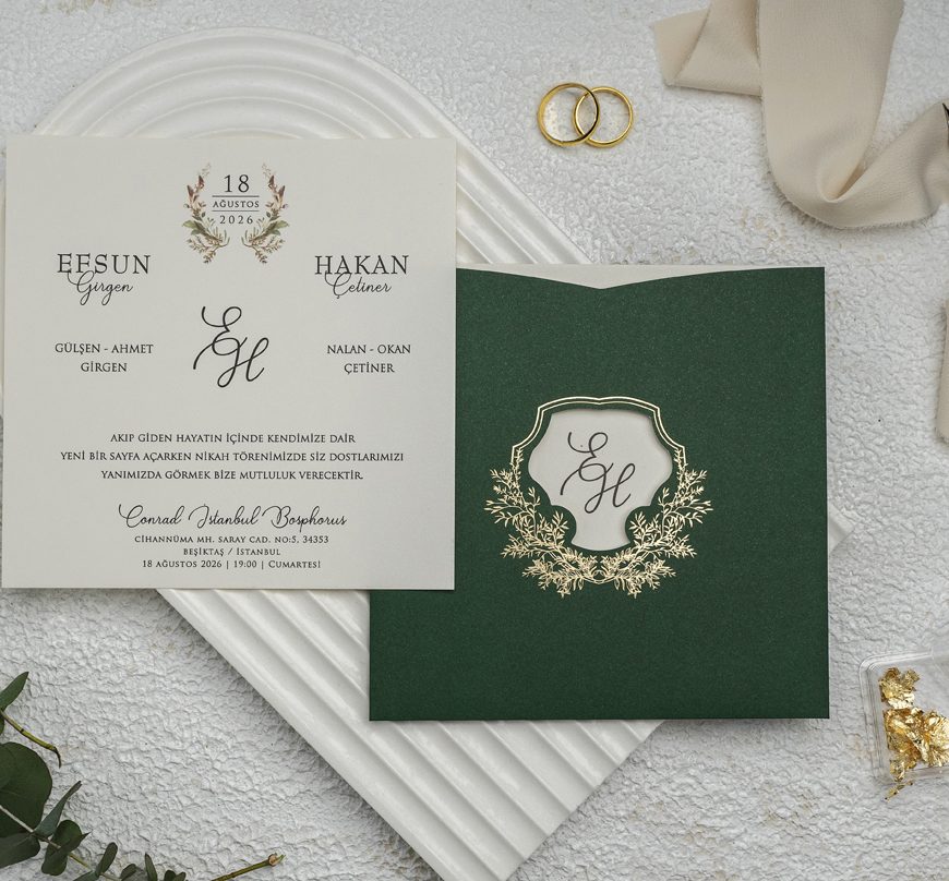 faire part mariage vert dorée