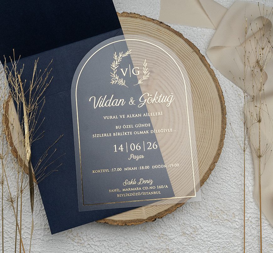 Faire part plexiglas Bleu nuit doré