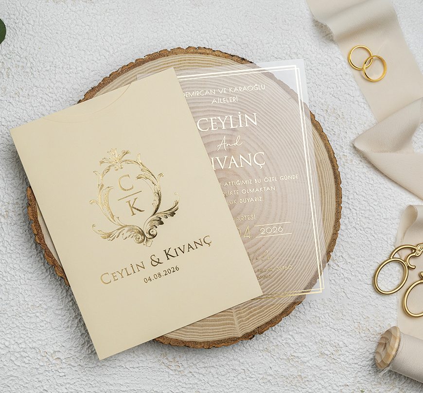 faire-part mariage plexiglas fleurie beige élégance